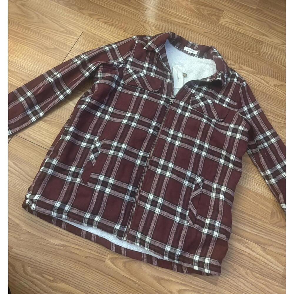 No comment Sherpa Lined Full Zip Flannel Shirt Size Small - Picture 2 of 9